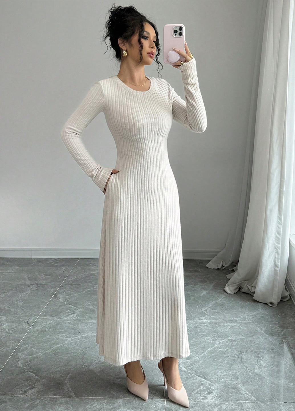 Кремова святковий, ділова, кежуал сукня а-силует SHEIN однотонна