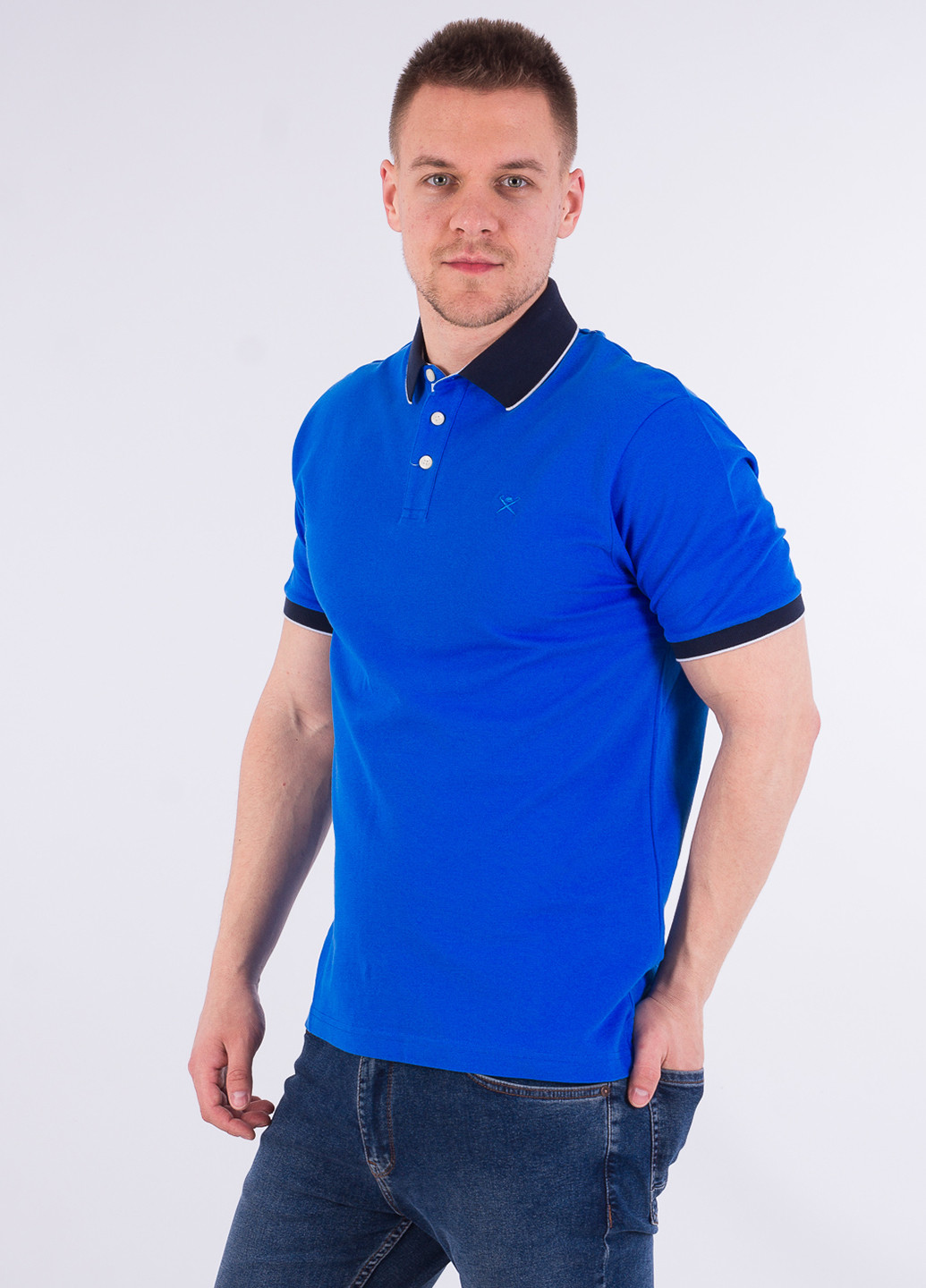 Синяя футболка-поло для мужчин Hackett однотонная