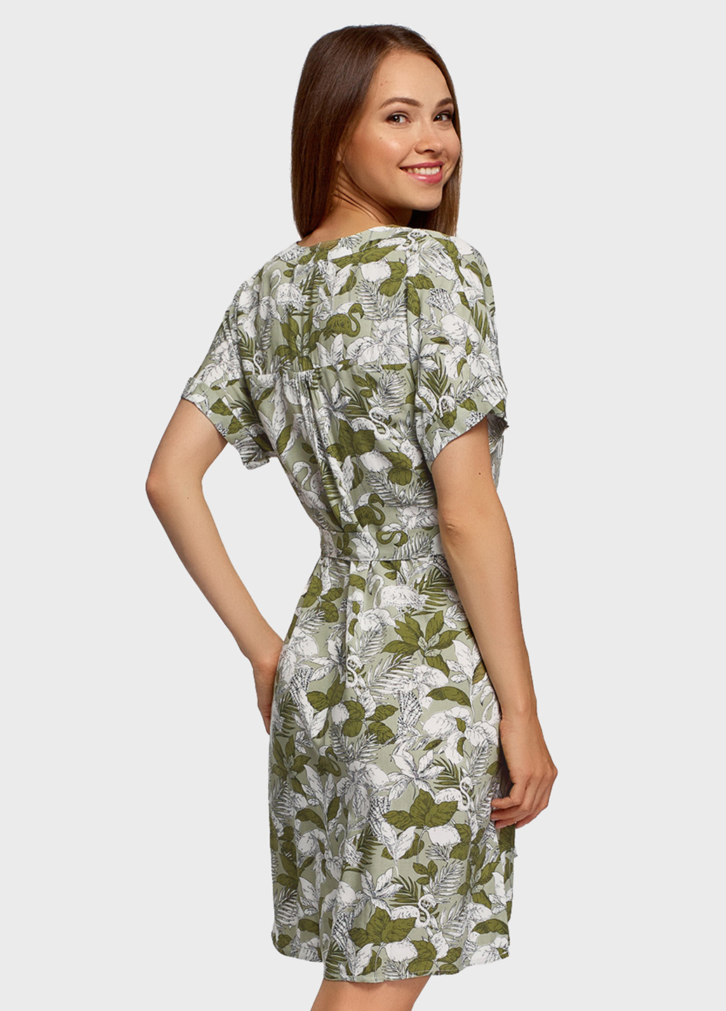 Оливковое кэжуал платье Oodji с цветочным принтом
