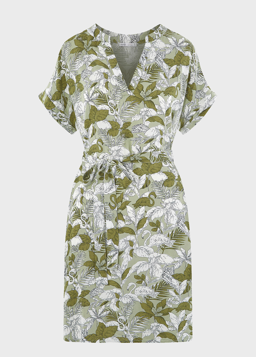 Оливковое кэжуал платье Oodji с цветочным принтом