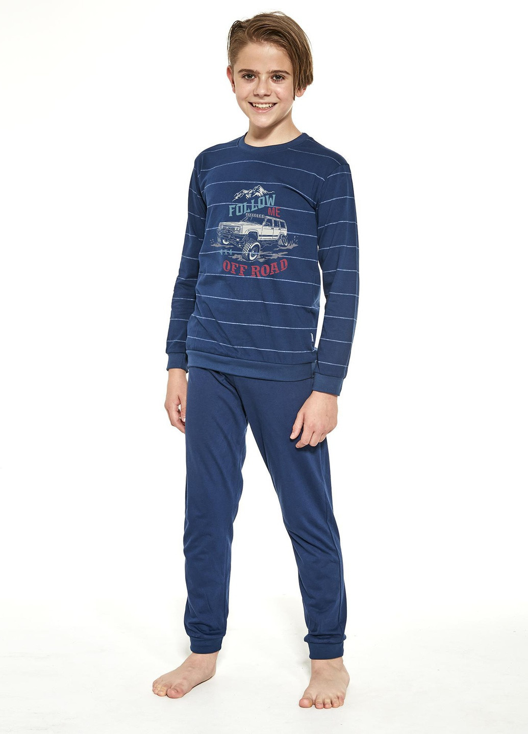 Синя всесезон піжама для хлопчиків-підлітків 124 follow me 268-21 свитшот + брюки Cornette