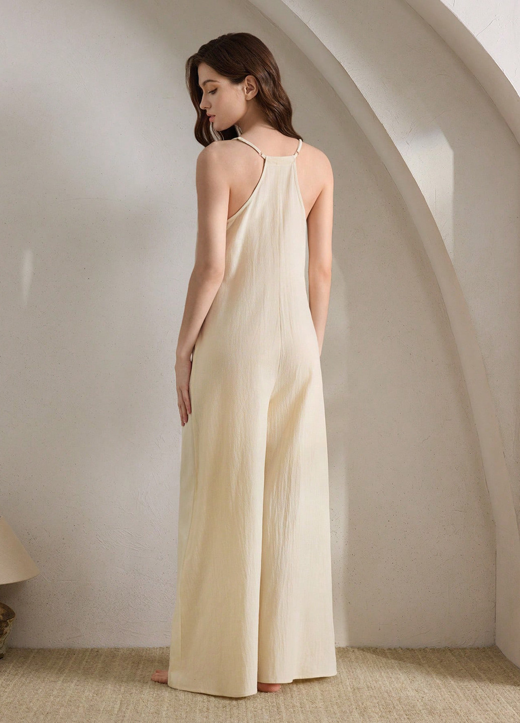 Комбинезон SHEIN комбинезон-брюки однотонный светло-бежевый домашний хлопок