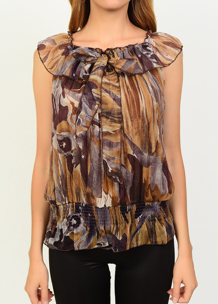 Світло-коричнева літня блуза жіноча світло-коричнева розмір 42-44 з баскою Fashion