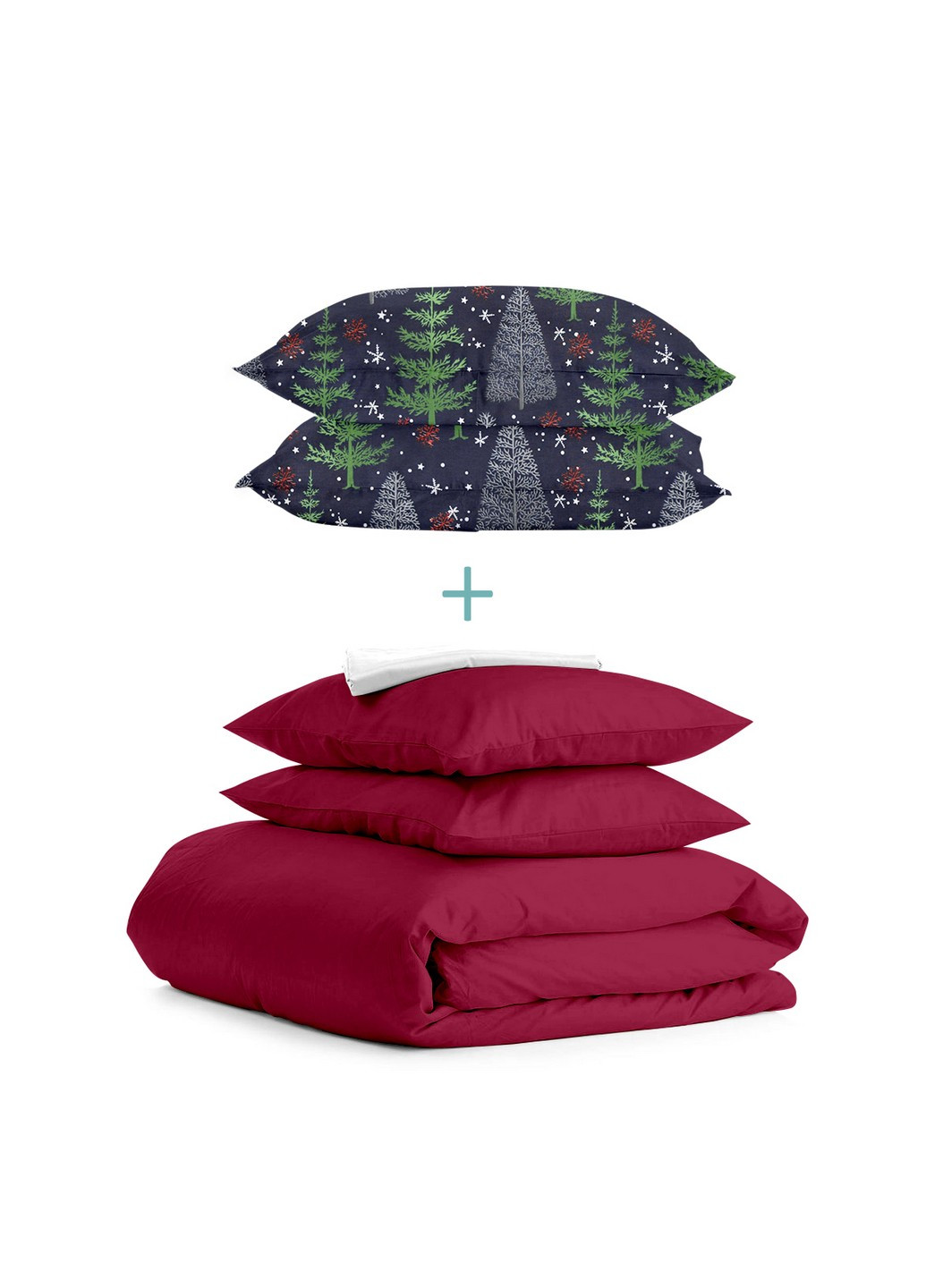 Комплект евро постельного белья RANFORS BORDO WINTER WOOD NIGHT White (2 наволочки 50х70 в подарок) Cosas (251281466)