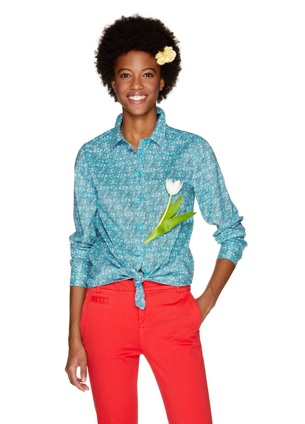 Бирюзовая кэжуал рубашка с цветами United Colors of Benetton