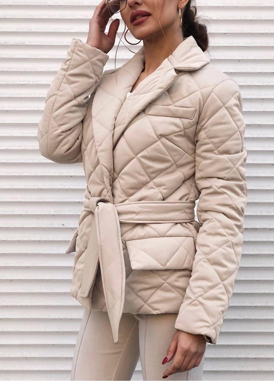 Бежевая женская стеганная куртка с поясом бежевый s-м м-l (42-44 44-46) осенняя весенняя демисезонная No Brand