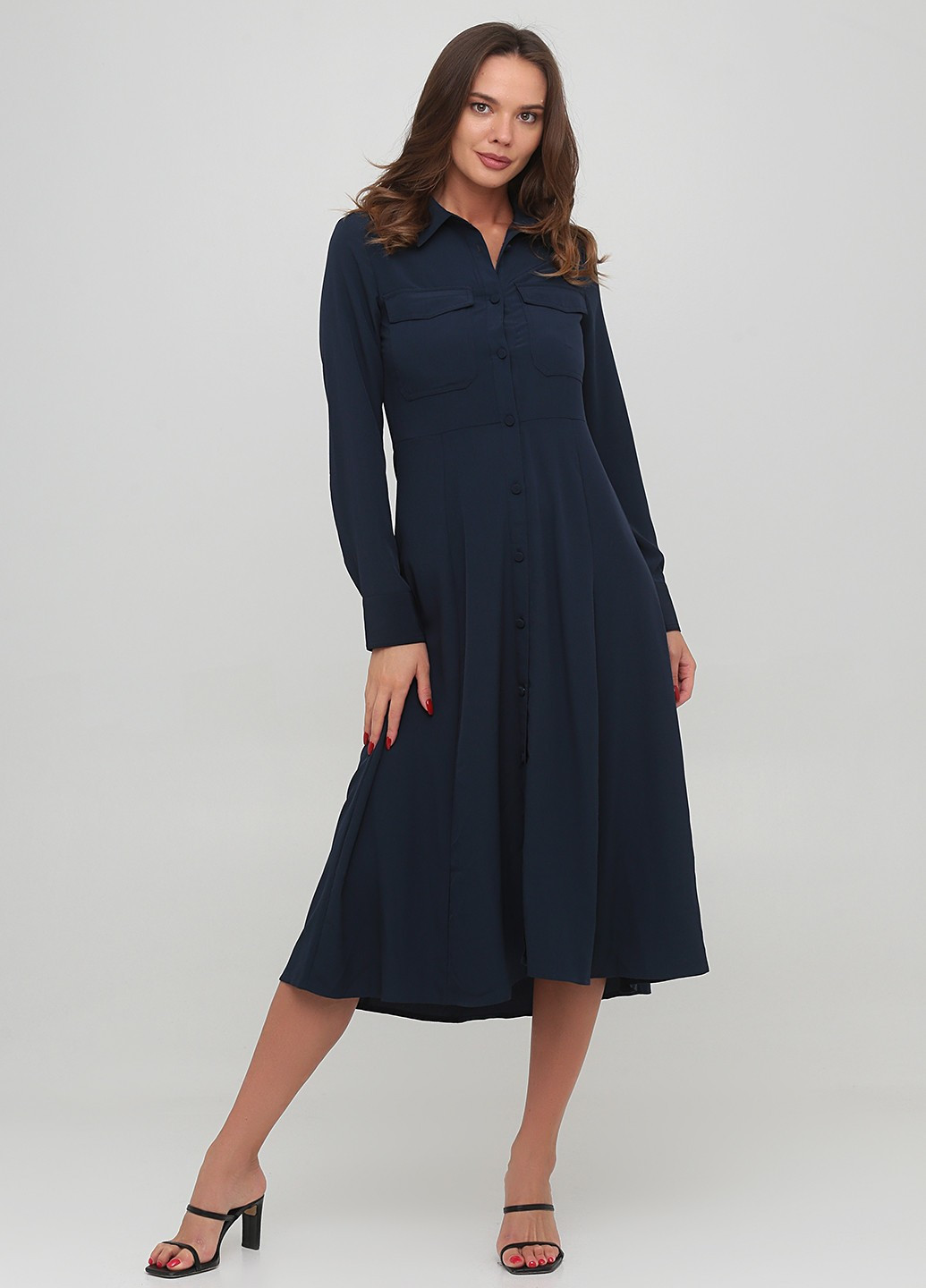 Темно-синя кежуал сукня з спідницею-сонце, сукня-сорочка Monki однотонна