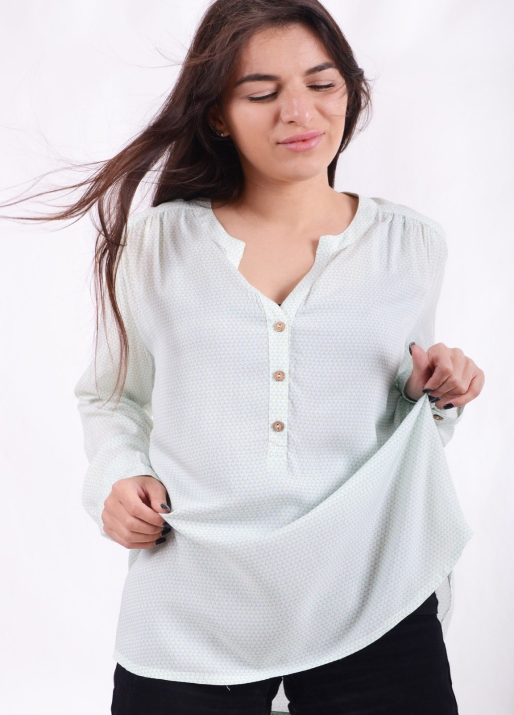 Комбинированная демисезонная блуза с акварельным принтом в78 Luxik