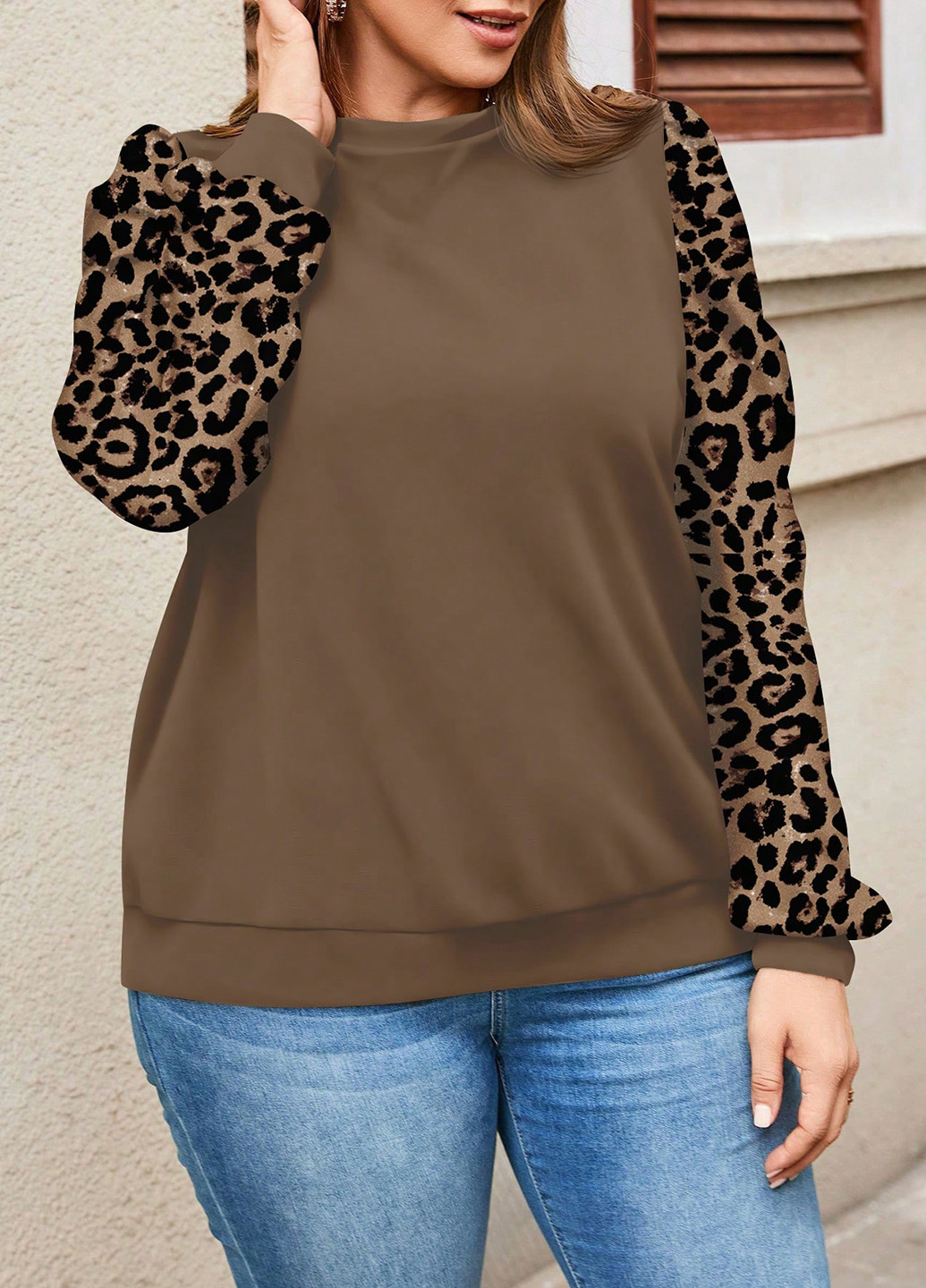Коричневий світшот SHEIN леопардовий без декору (352938552)