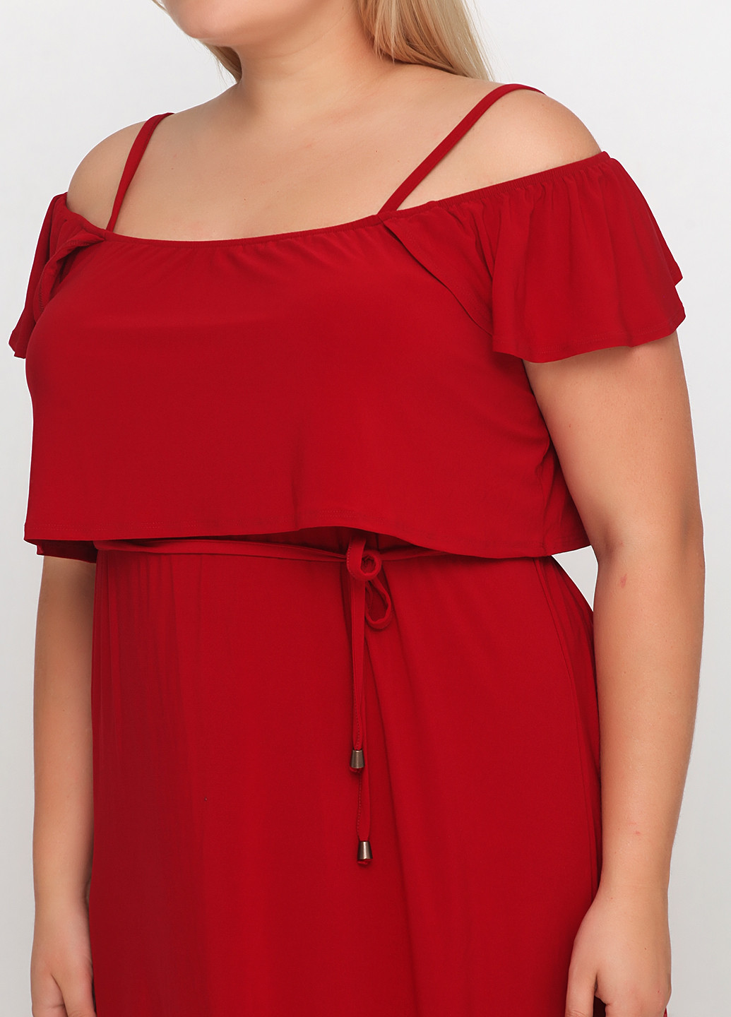 Красное кэжуал платье с открытыми плечами mark by Francesca's однотонное