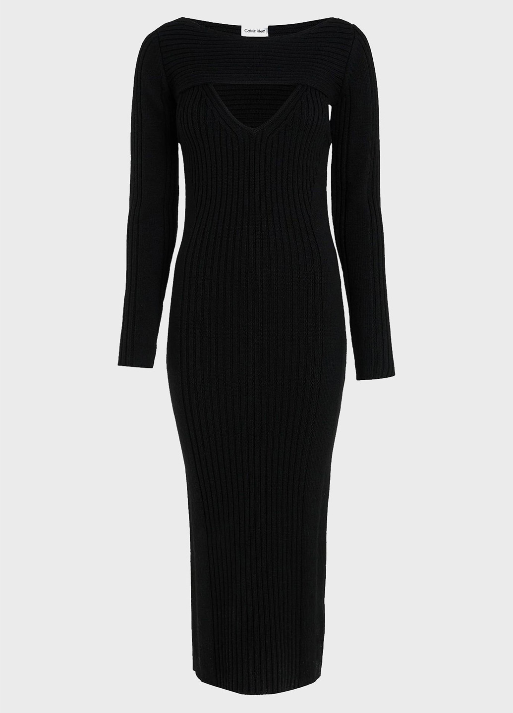 Черное кэжуал платье футляр Calvin Klein однотонное