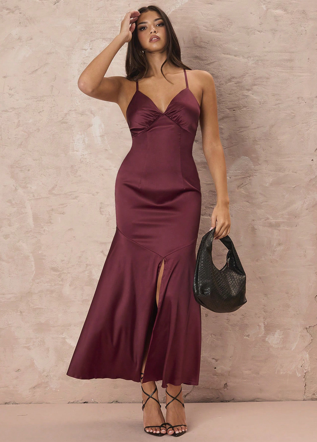 Бордовое кэжуал платье платье-комбинация SHEIN однотонное