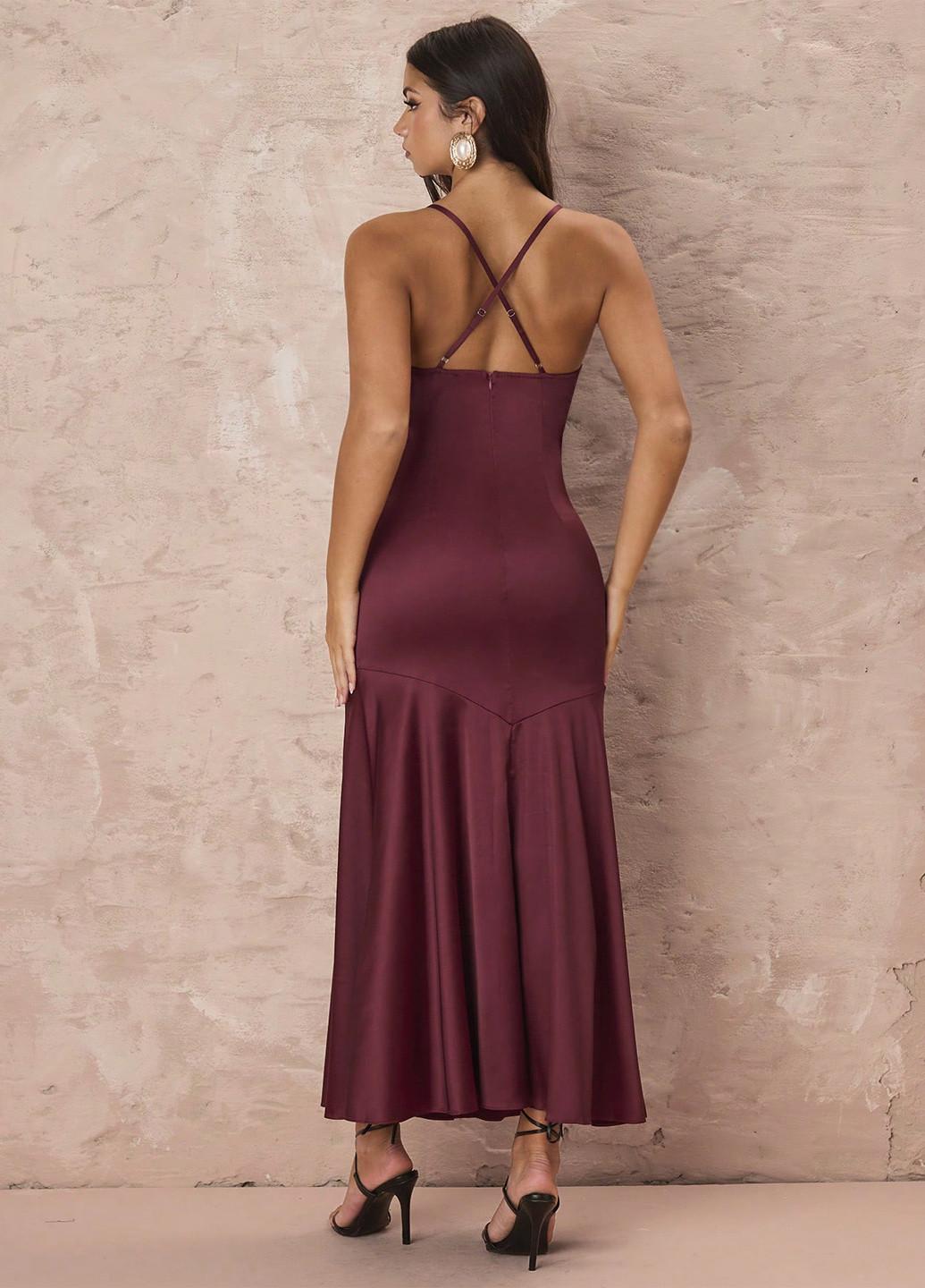 Бордовое кэжуал платье платье-комбинация SHEIN однотонное