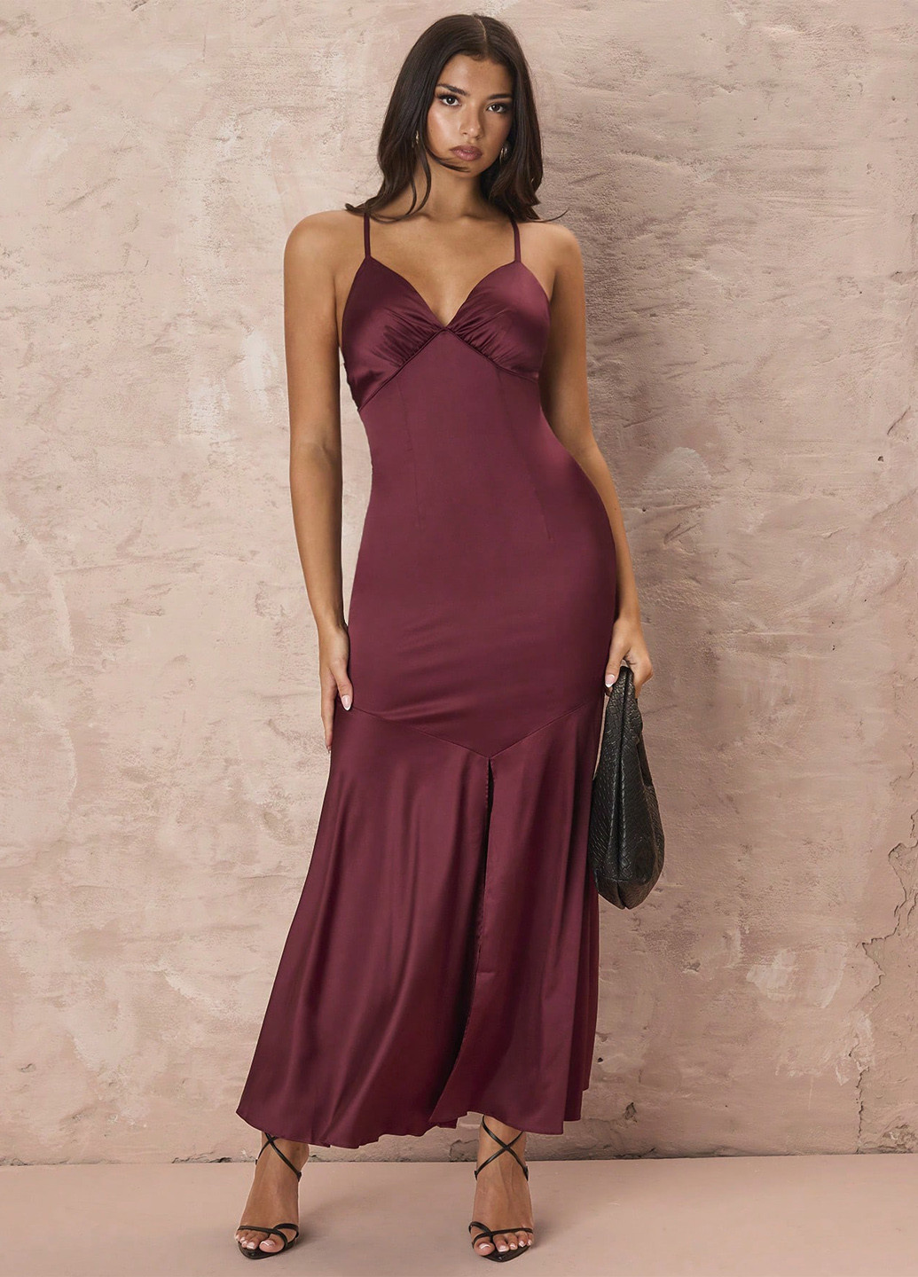 Бордовое кэжуал платье платье-комбинация SHEIN однотонное