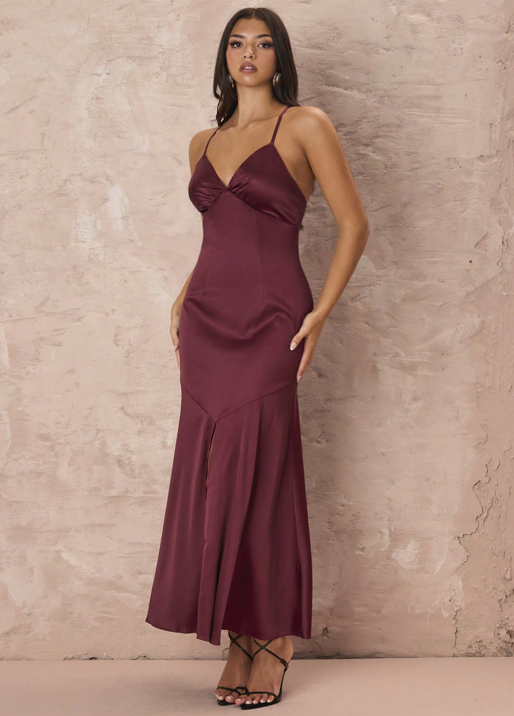 Бордовое кэжуал платье платье-комбинация SHEIN однотонное