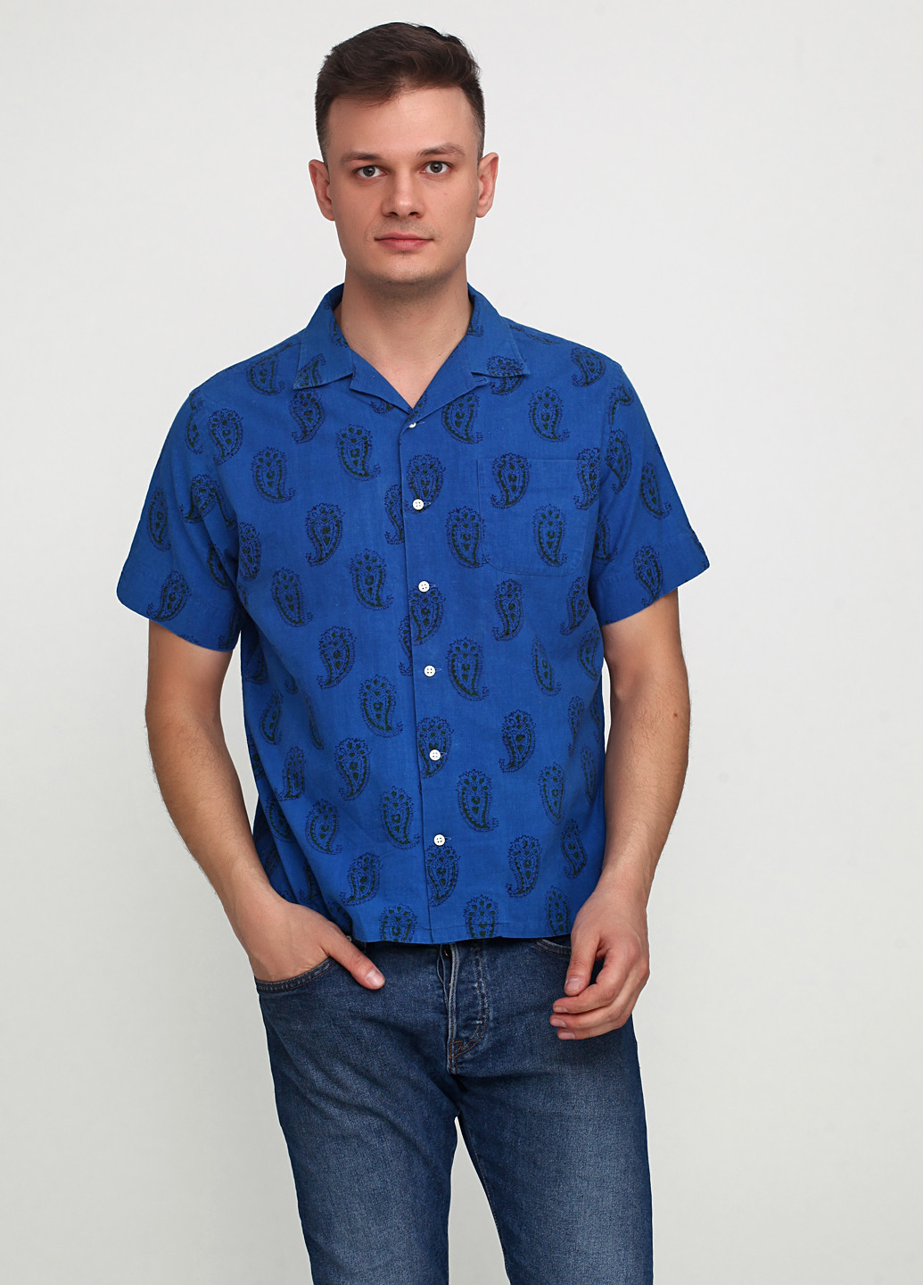 Синяя кэжуал рубашка с абстрактным узором Ralph Lauren с коротким рукавом