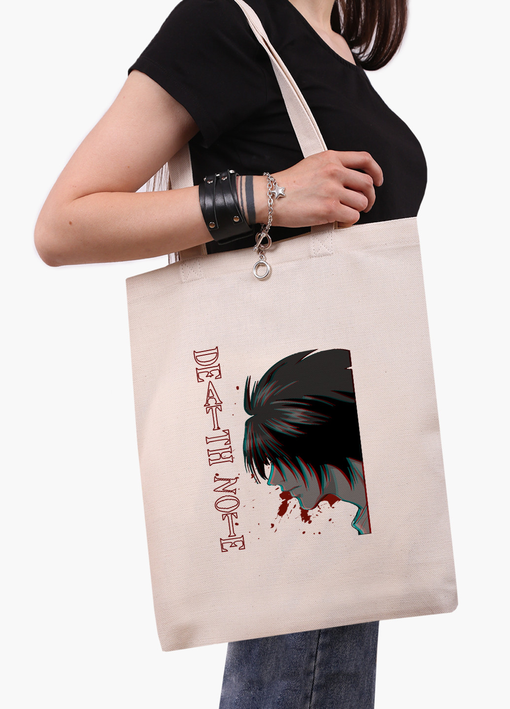 Еко сумка шоппер біла Ел Лоулайт Зошит смерті (L Death Note) (9227-2824-WT-1) Еко сумка шоппер біла 41*35 см MobiPrint (221683042)