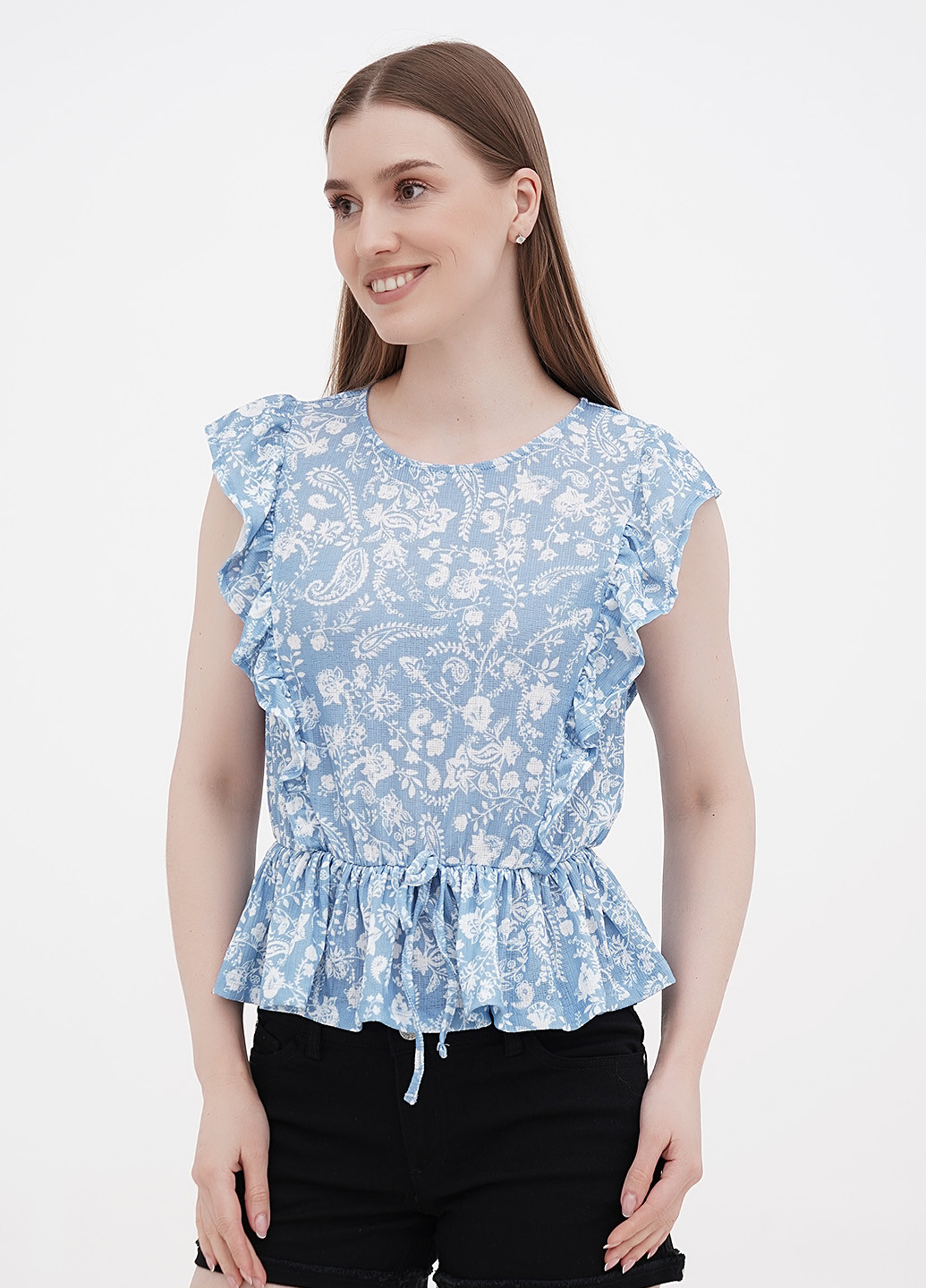 Блакитна літня блуза з баскою Orsay
