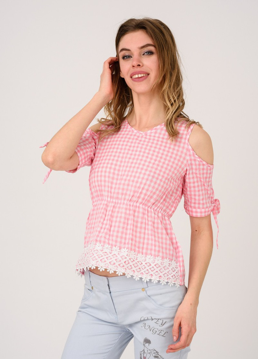 Розовая летняя блуза женская ISSA PLUS 5137