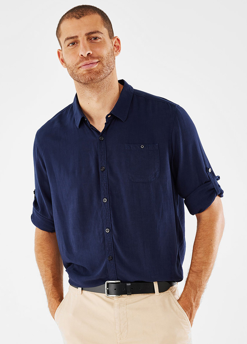 Темно-синяя кэжуал рубашка однотонная Mexx