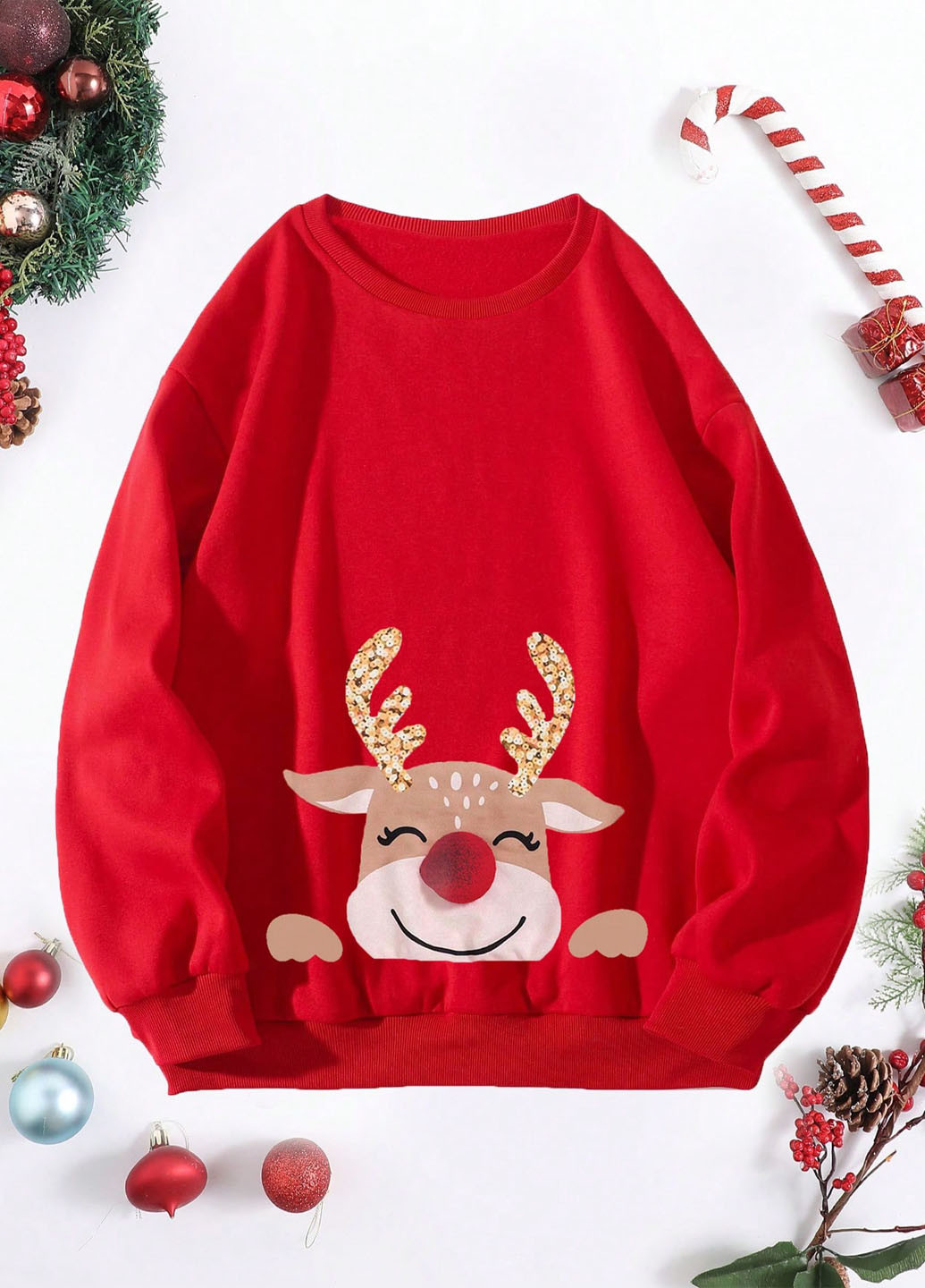 Красный свитшот SHEIN новогодний без декора (346755862)