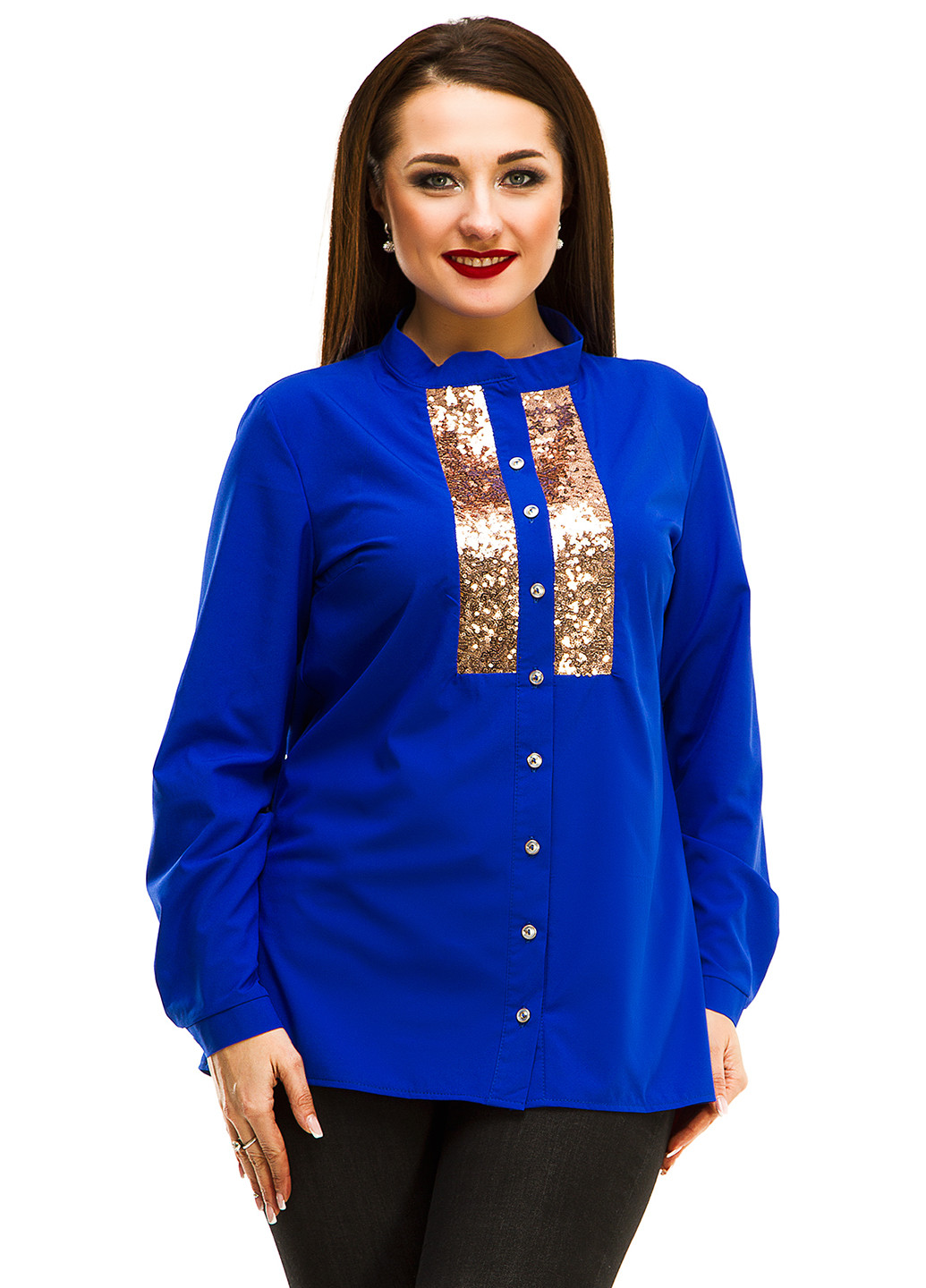 Синяя демисезонная блуза с длинным рукавом Lady Style