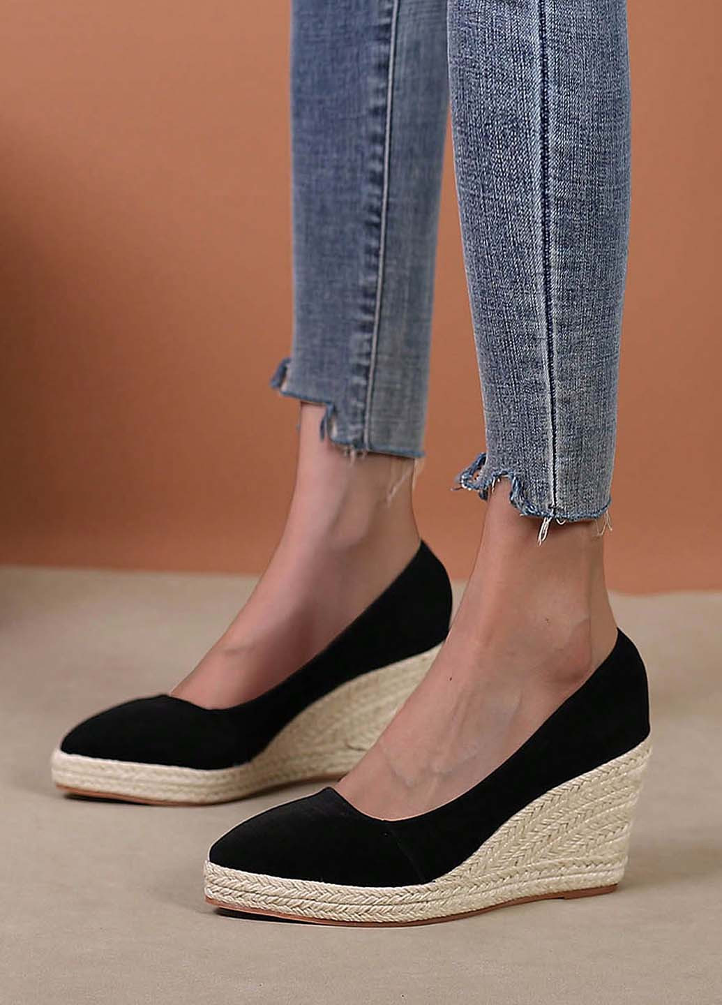 Чёрные эспадрильи SHEIN однотонный джут (344466342)
