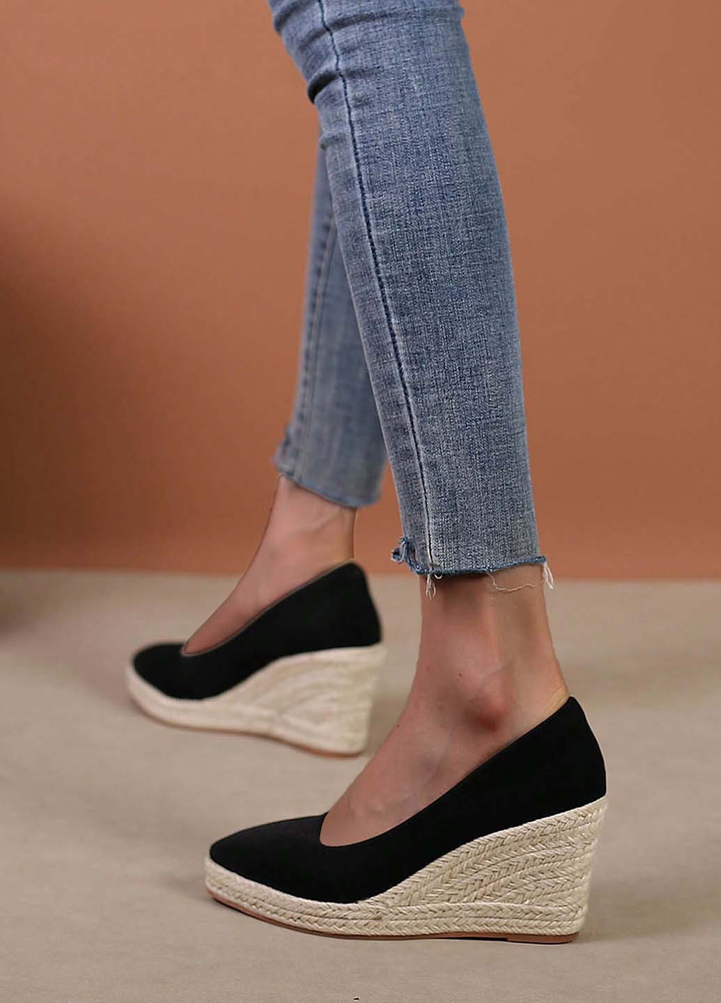 Чёрные эспадрильи SHEIN однотонный джут (344466342)