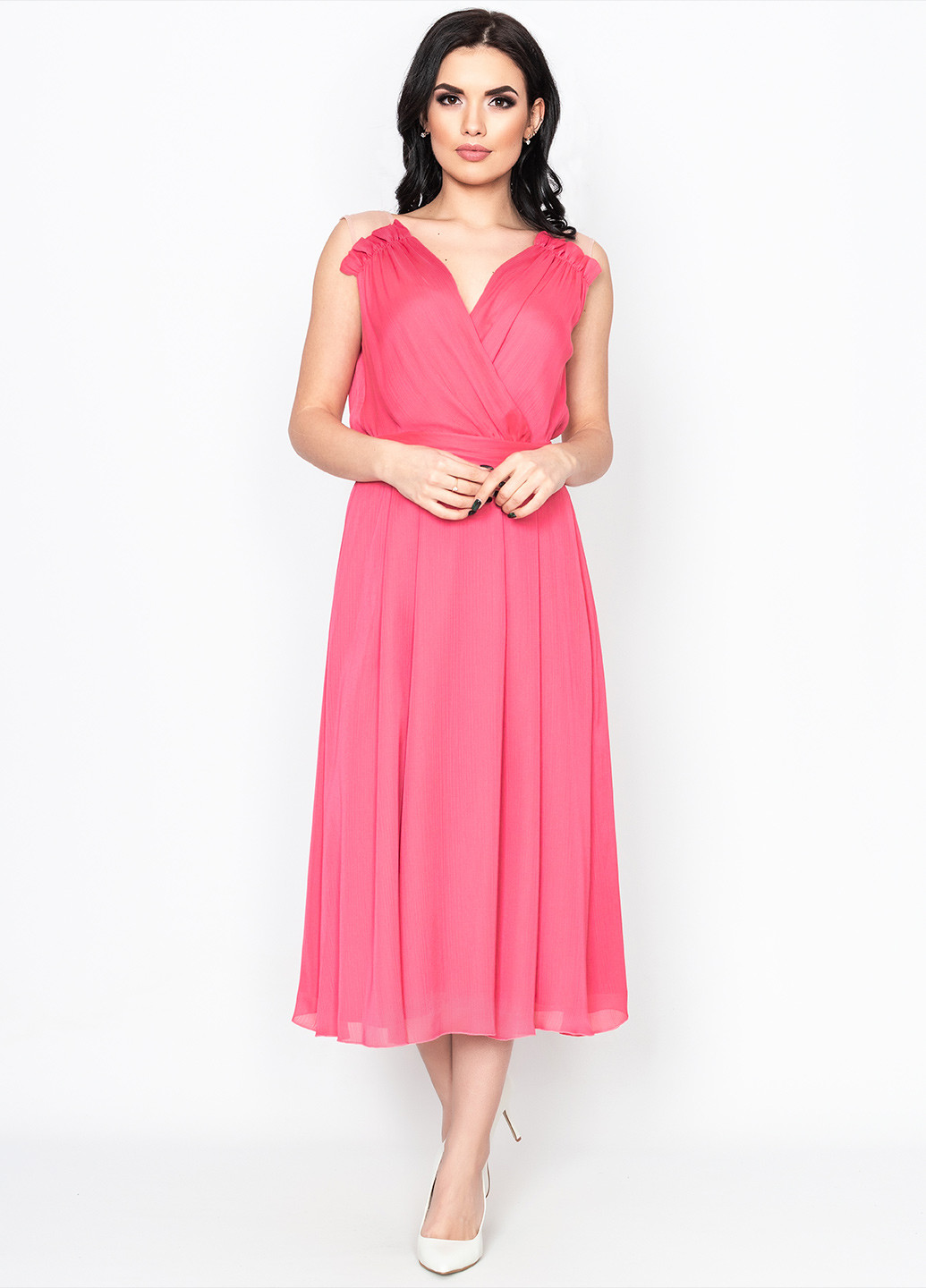 Розовое вечернее платье Seam однотонное