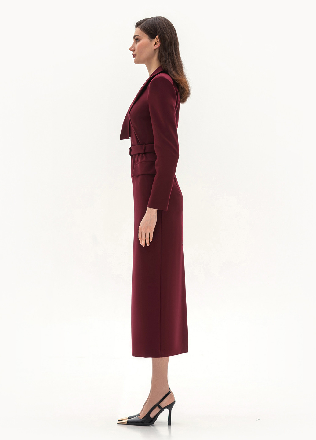 Бордовое деловое, кэжуал платье платье-жакет BGL однотонное