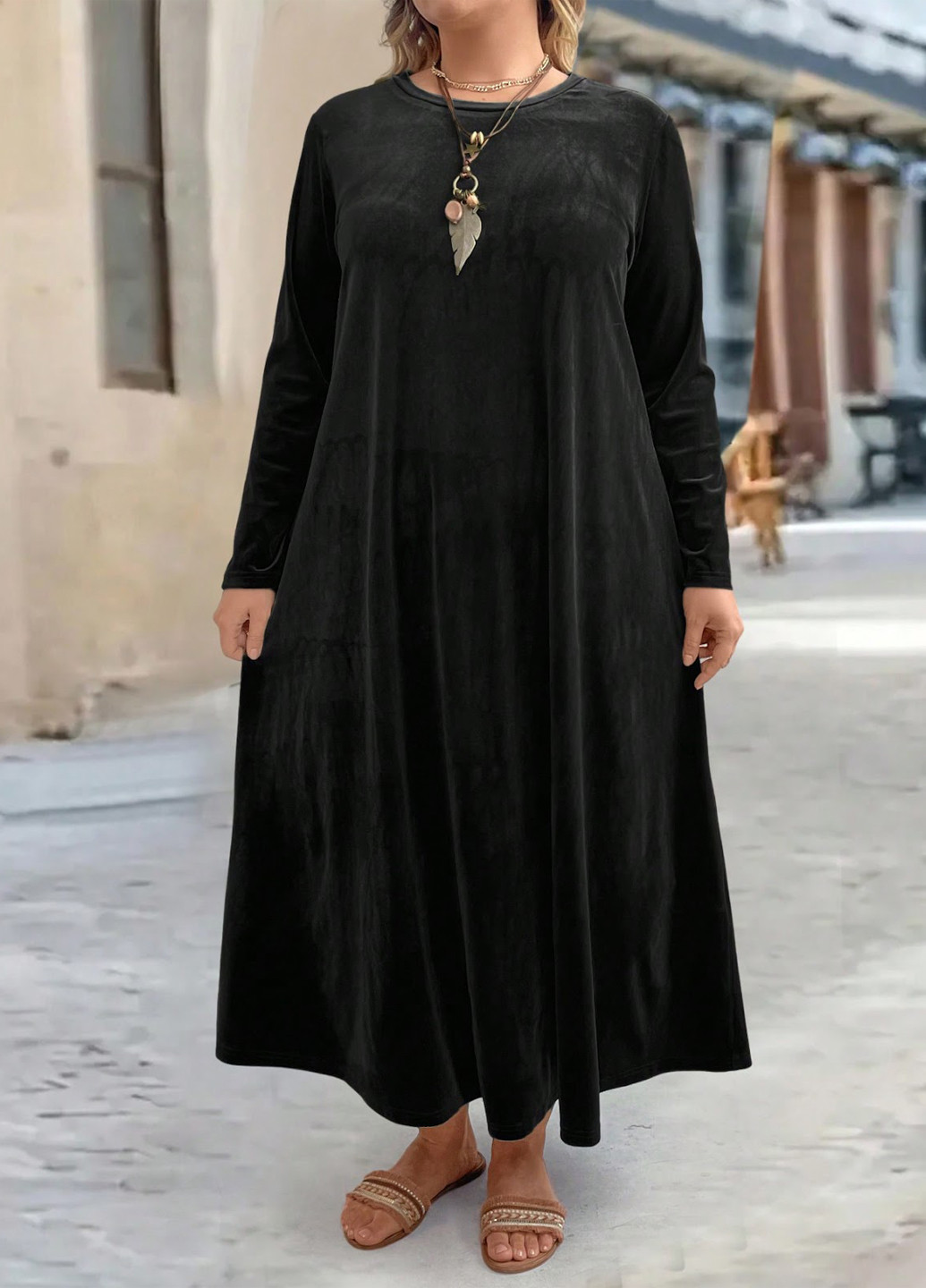 Черное кэжуал платье клеш SHEIN однотонное