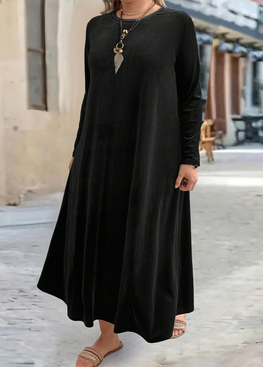 Черное кэжуал платье клеш SHEIN однотонное