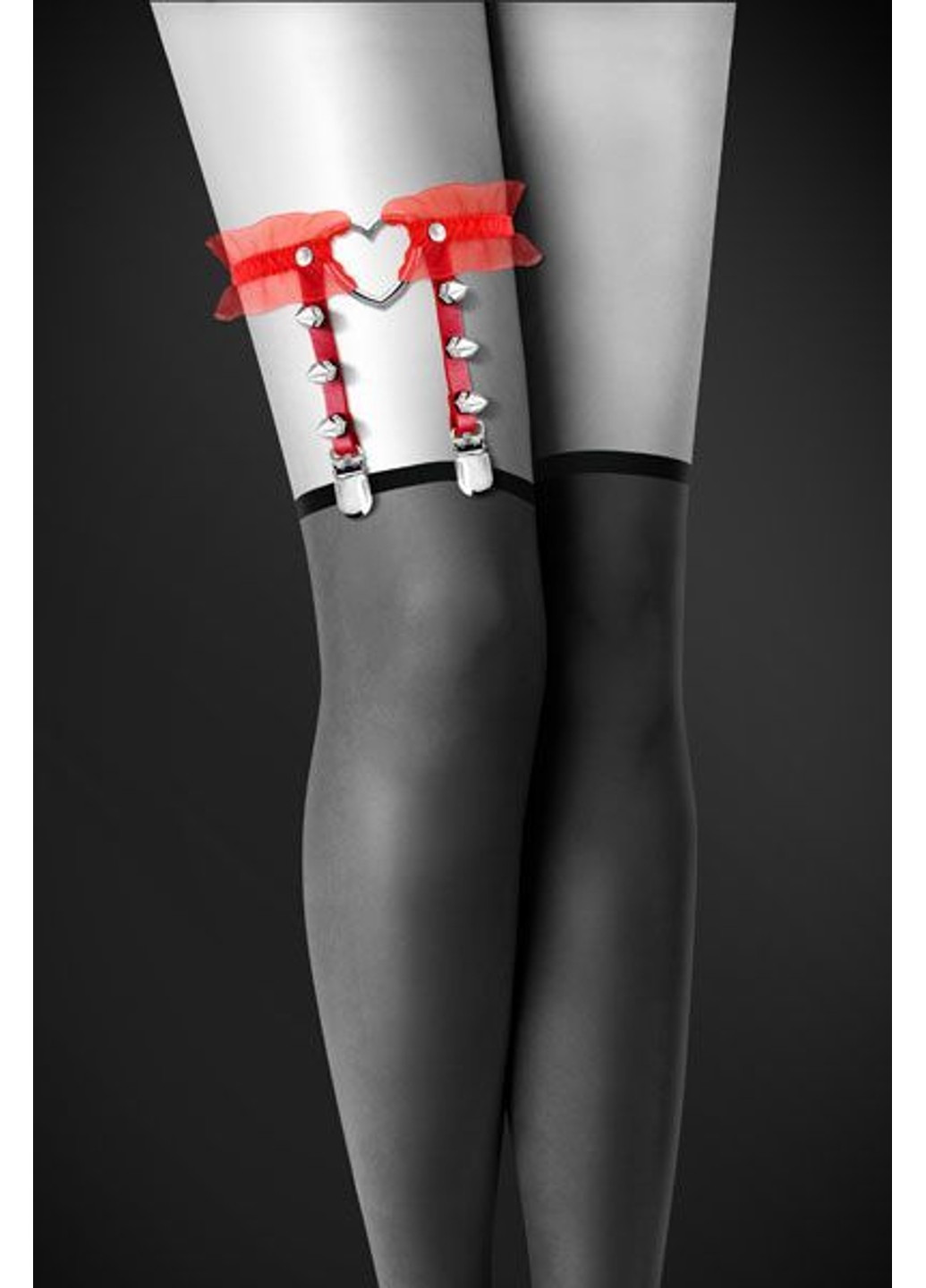 Гартер на ногу - WITH HEART AND SPIKES Red, сексуальна підв'язка з сердечком Bijoux Pour Toi (255247581)