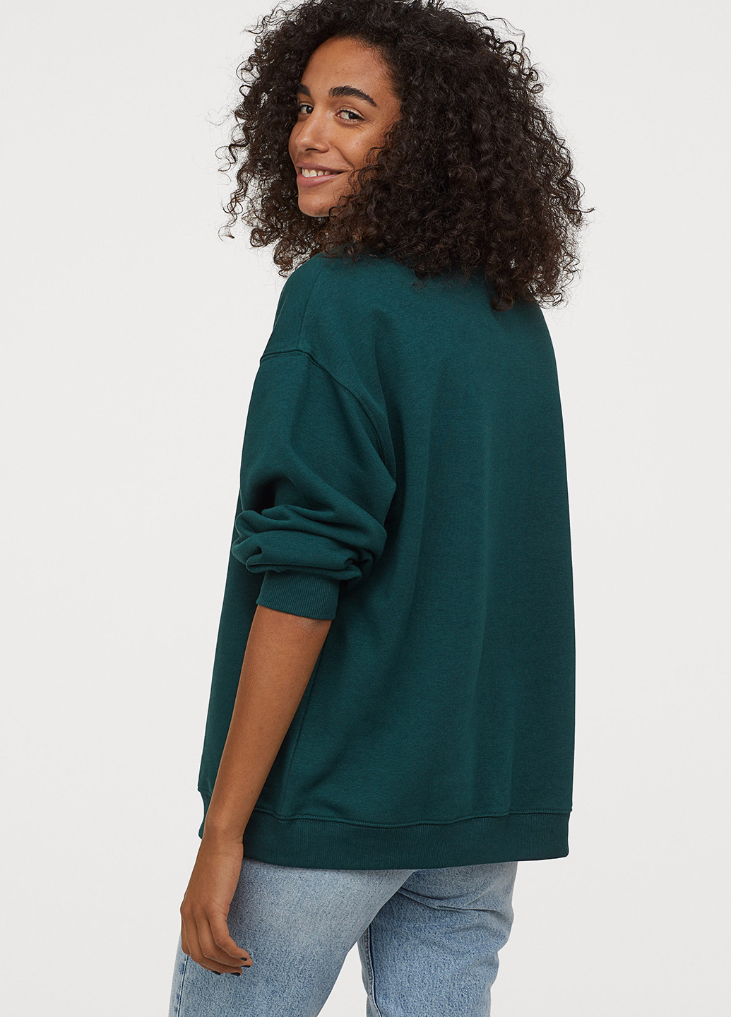 Свитшот H&M - Прямой крой надпись темно-зеленый кэжуал трикотаж, хлопок - (223456952)