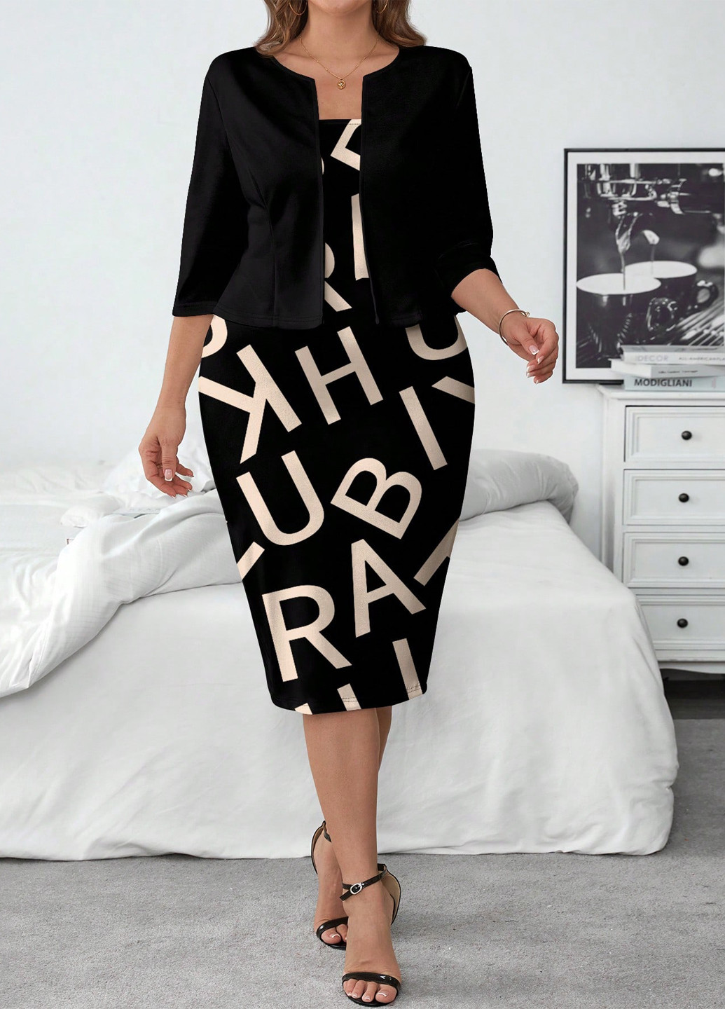 Черный демисезонный комплект (платье, жакет) SHEIN