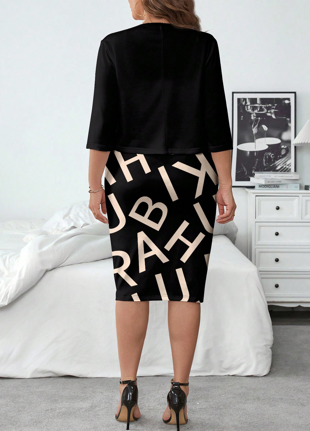 Черный демисезонный комплект (платье, жакет) SHEIN