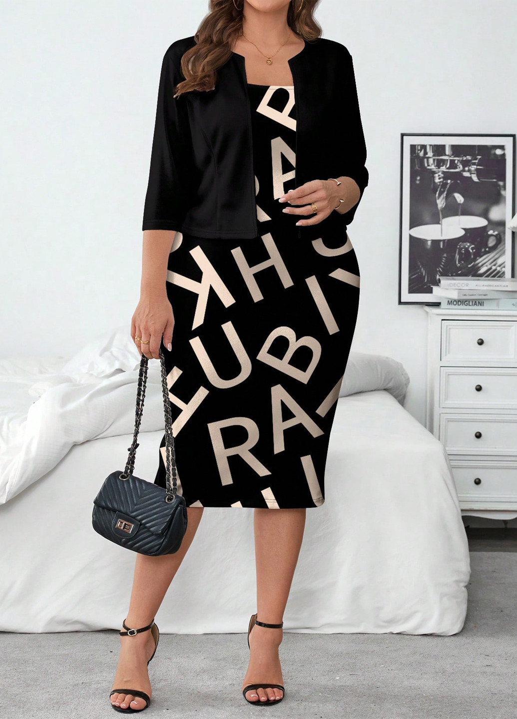 Черный демисезонный комплект (платье, жакет) SHEIN