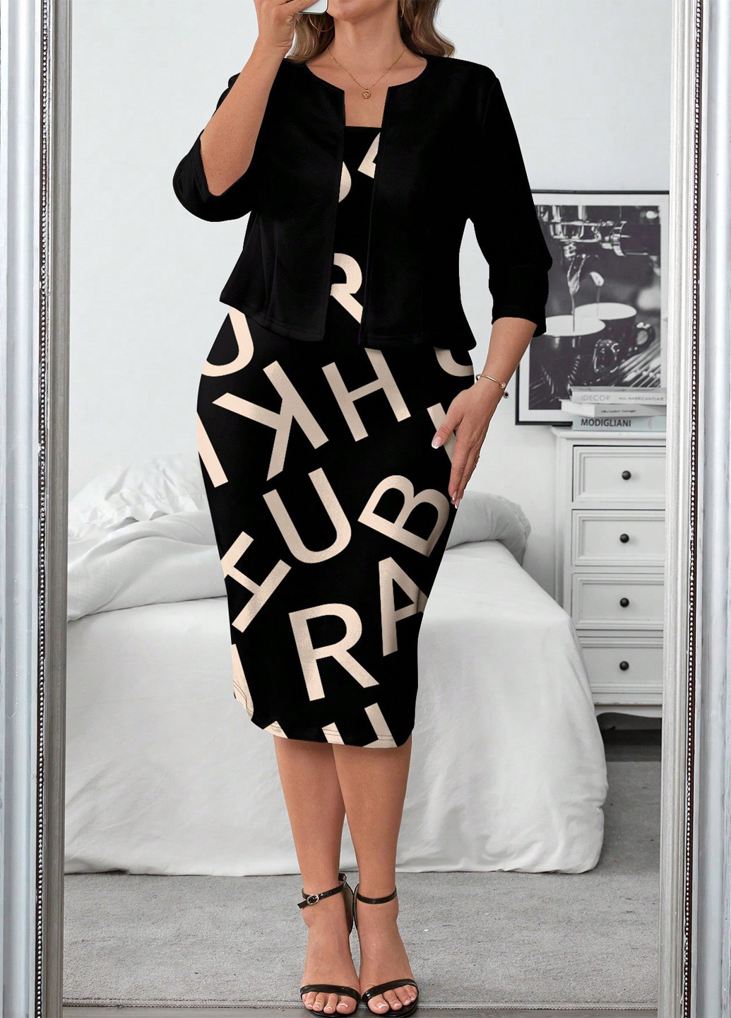 Черный демисезонный комплект (платье, жакет) SHEIN