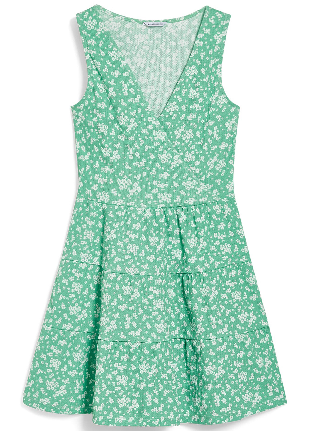 Зеленое кэжуал платье клеш, на запах C&A с цветочным принтом