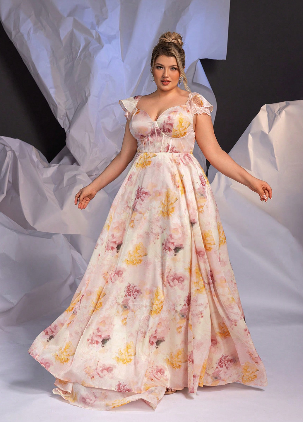 Кремова вечірня сукня а-силует SHEIN з квітковим принтом