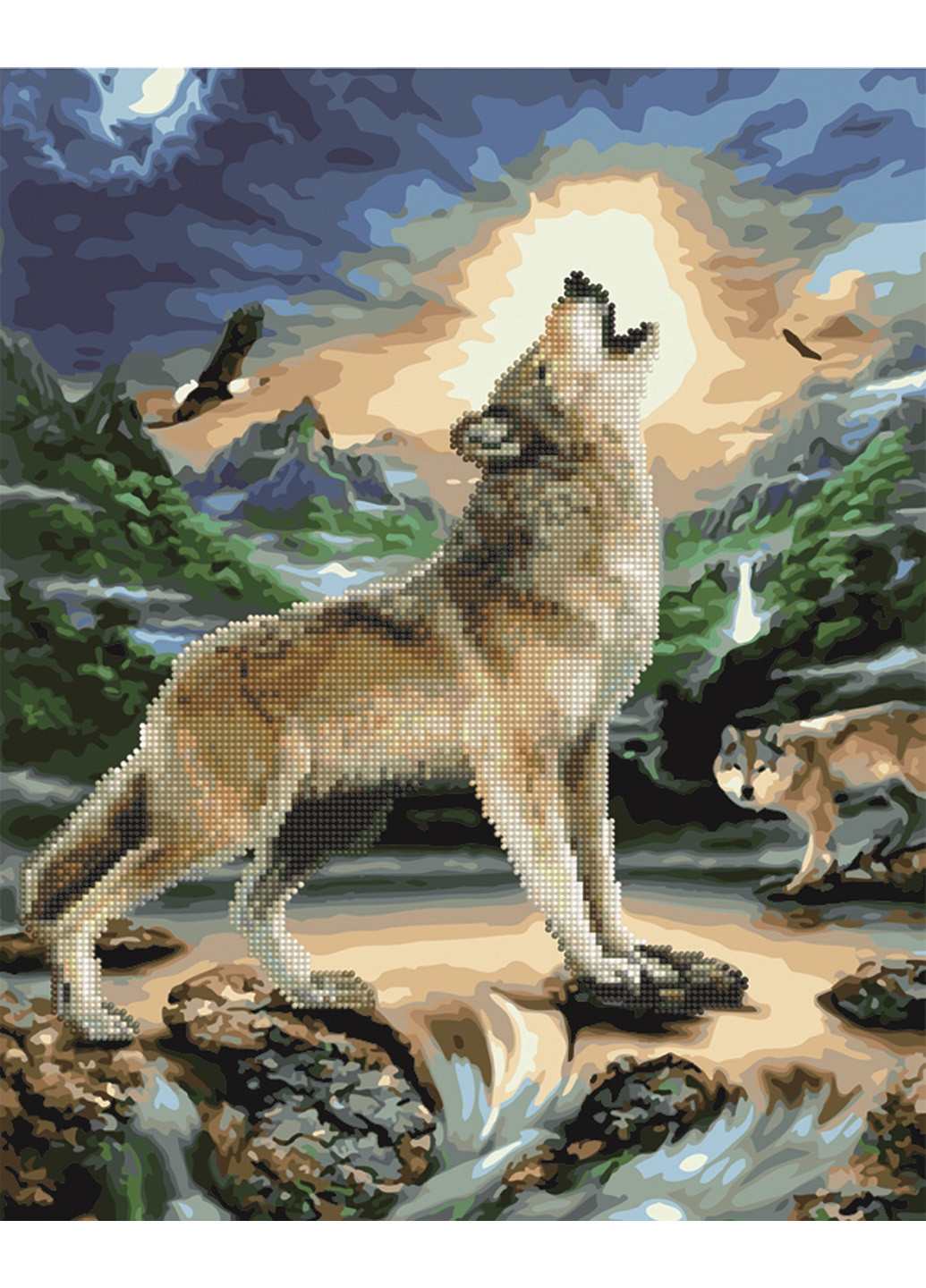 Алмазна картина-розмальовка "Вой вовка" 40х50 см Brushme (199230609)