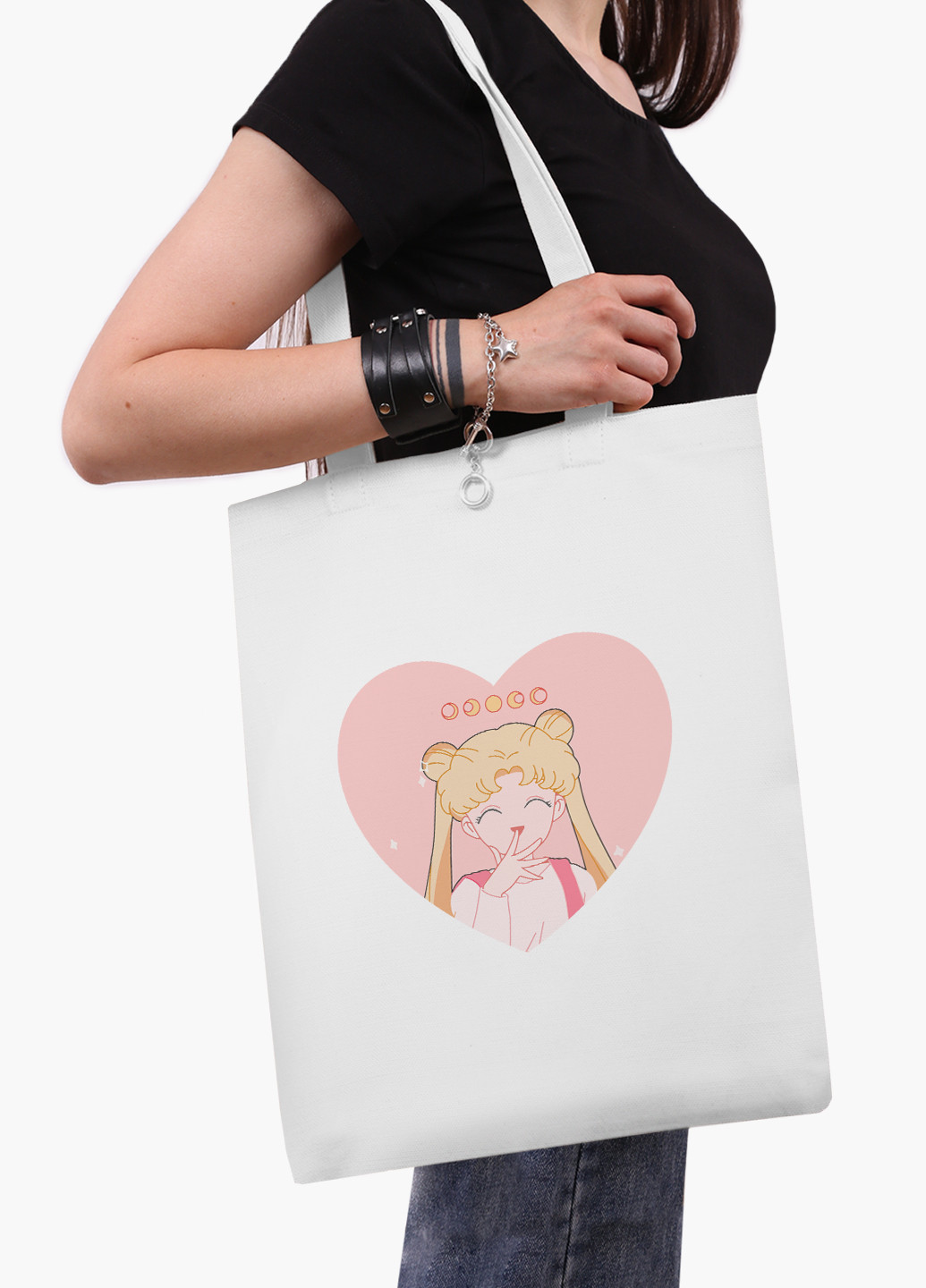 Эко сумка шоппер белая Луна Кошки Сейлор Мун (anime Sailor Moon Cats) (9227-2922-WT-2) экосумка шопер 41*35 см MobiPrint (224806142)