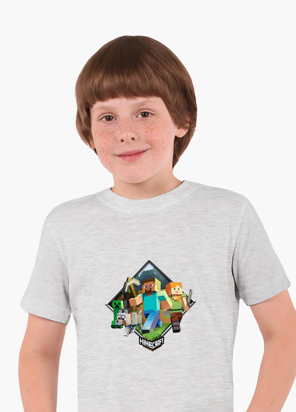 Светло-серая демисезонная футболка детская майнкрафт (minecraft)(9224-1175) MobiPrint