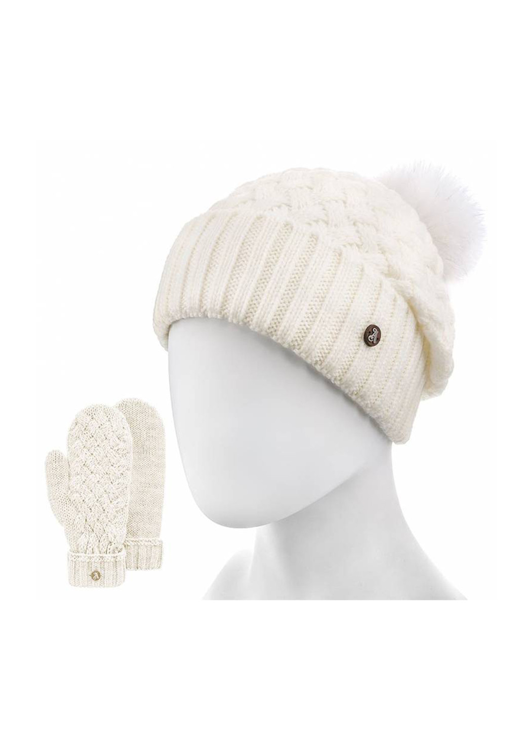 Белый зимний комплект (шапка, рукавицы) Atrics