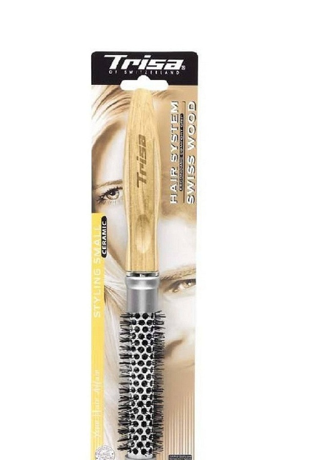 Расческа массажная для укладки волос с деревянной ручкой маленькая d30мм Styling Small Trisa swiss wood (254885384)