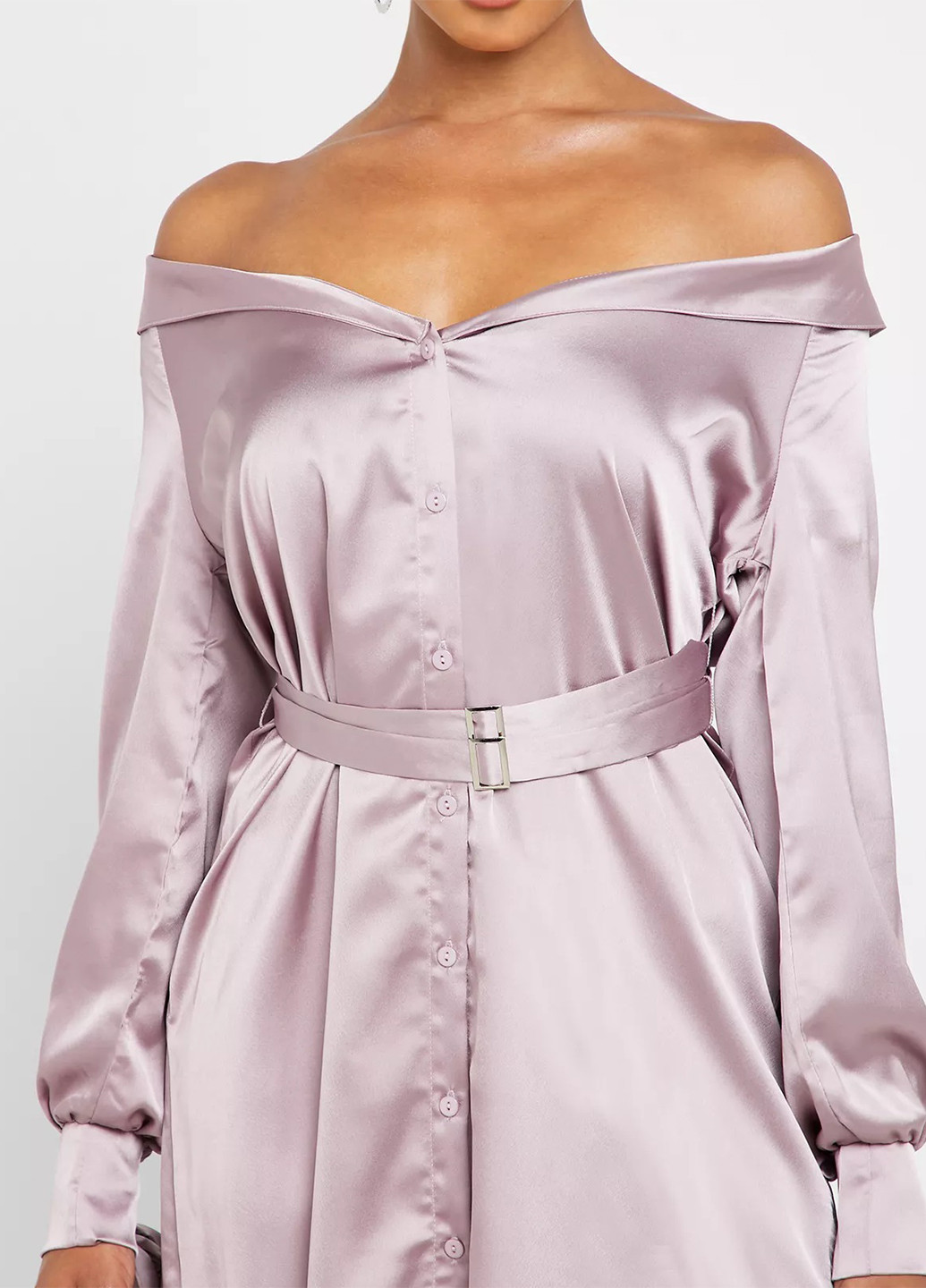 Светло-розовое кэжуал платье с открытыми плечами Lost Ink однотонное