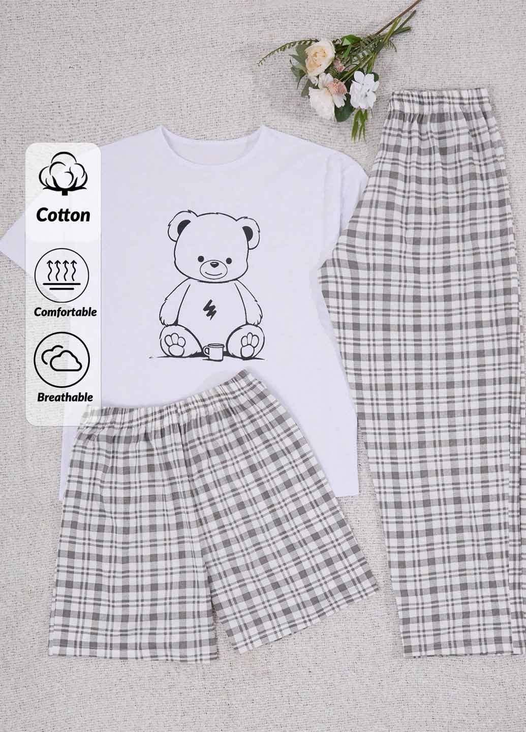 Комбинированная всесезон пижама(футболка, шорты, брюки) футболка + шорты + брюки SHEIN