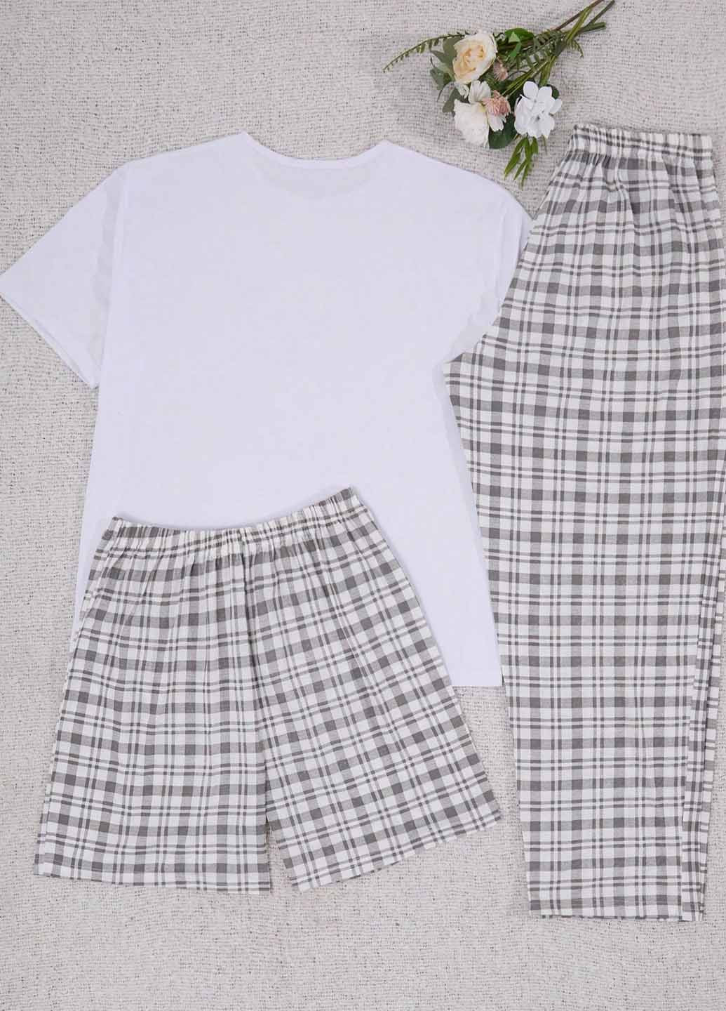 Комбинированная всесезон пижама(футболка, шорты, брюки) футболка + шорты + брюки SHEIN