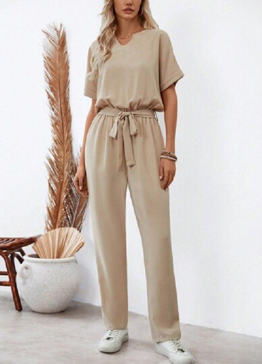 Комбінезон SHEIN комбінезон-брюки однотонний бежевий кежуал поліестер