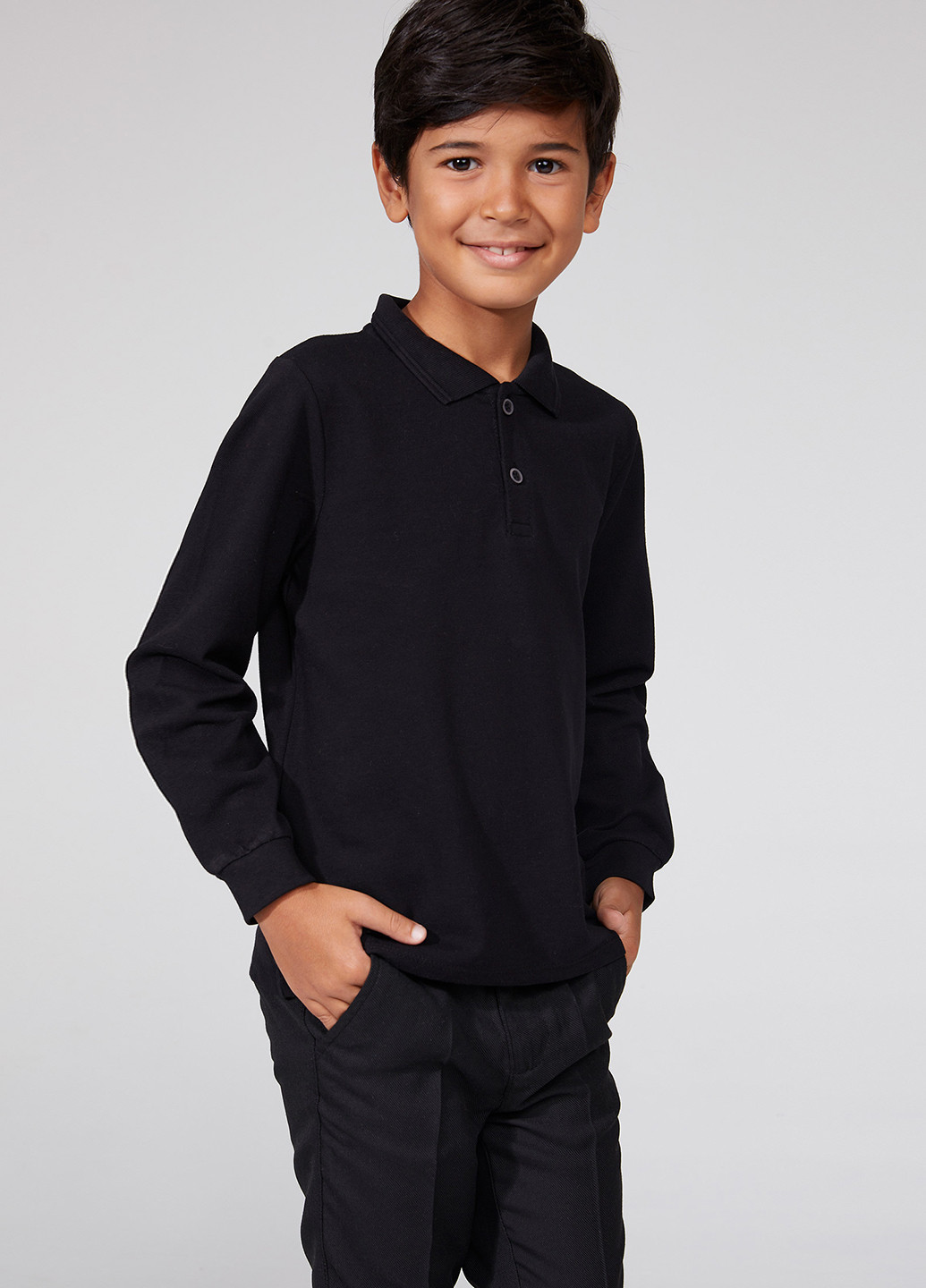 Черная детская футболка-поло для мальчика DeFacto